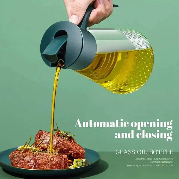 630ml Glass Oil Bottle, Olive Oil Dispenser & Oil Pot Canister with Automatic Opening & Closing Lid, Glass Cooking Oil Dispenser Bottle, Vinegar Container Kenya
