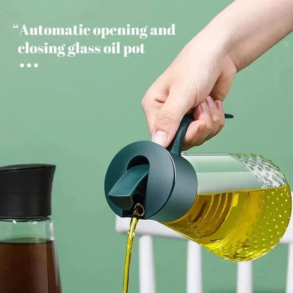 630ml Glass Oil Bottle, Olive Oil Dispenser & Oil Pot Canister with Automatic Opening & Closing Lid, Glass Cooking Oil Dispenser Bottle, Vinegar Container Kenya