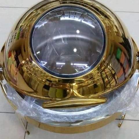 Executive Gold Round Roll Top Chafing Dish Set 6 Litre Stainless Steel with Stay Open Lid for Buffet Serving