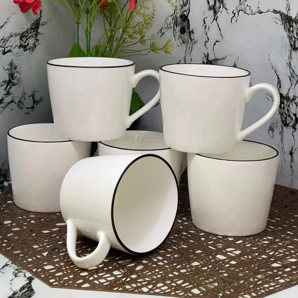 6white cups with black rim