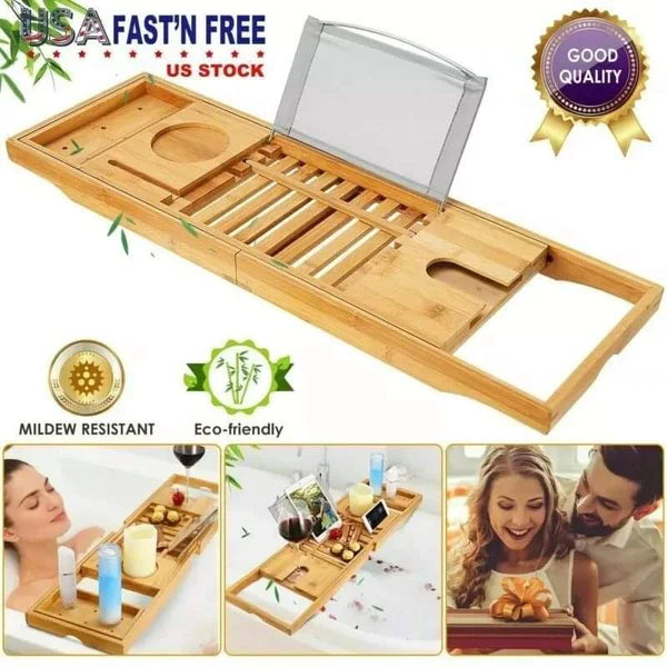 Bamboo Bathtub Tray Caddy Bath Tub Tray Bridge Shower Shelves Organizer Tray