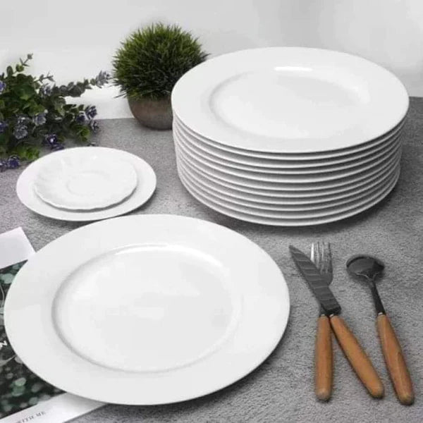 18 Piece Ceramic Dinner Set Plates Bowls Cups Porcelain Dinnerware Service for 6 Dishwasher Safe