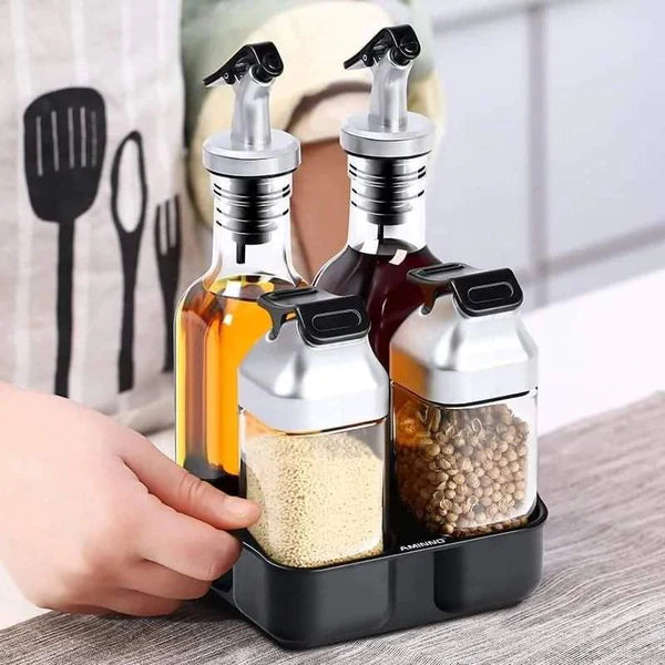 Salad Dressing Set 4pcs oil vinegar, salt and pepper shakers