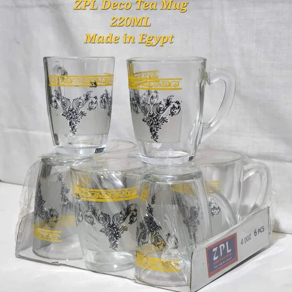 6 pcs Assorted clear glass coffee/tea mugs