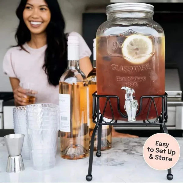 4L Glass Juice Dispenser with Tap and Stand