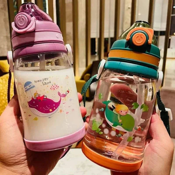 BPA free kids water bottle with a silicon straw