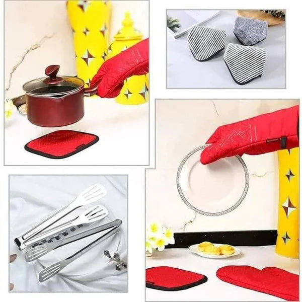 6 piece set of heat resistant oven mitts and pot holders