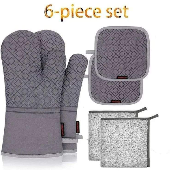 6 piece set of heat resistant oven mitts and pot holders