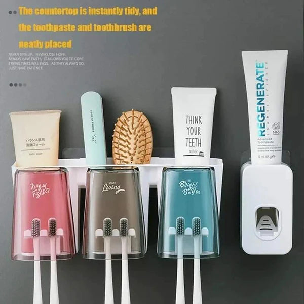 Automatic toothpaste dispenser with dust-proof toothbrush holder