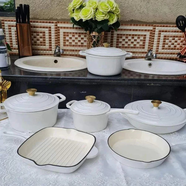 Enamel Cast Iron Cooking Pot Set Durable Heavy Duty Cookware with Lids