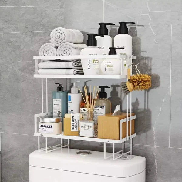 Adhesive metallic double layer toilet organizer