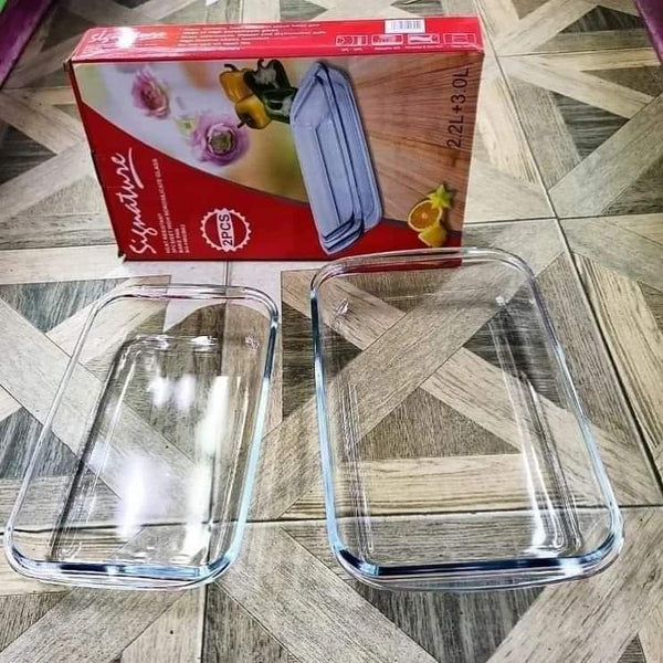 A set of 2 rectangular glass baking tins