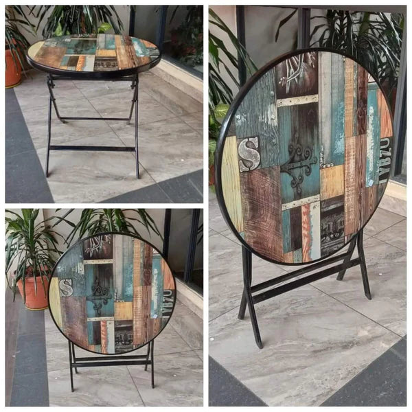 Foldable Table with Wooden Top and Metallic Frame & Stand