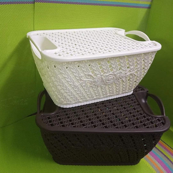 Woven Design Plastic Basket with Lid