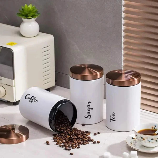 3-in-1 Alloy Canister Set for Tea, Coffee & Sugar Airtight Metal Kitchen Jars Stylish Pantry Organizers for Home, Office & Gifting in Kenya