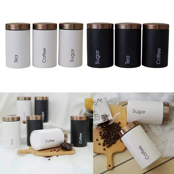 3-in-1 Alloy Canister Set for Tea, Coffee & Sugar Airtight Metal Kitchen Jars Stylish Pantry Organizers for Home, Office & Gifting in Kenya