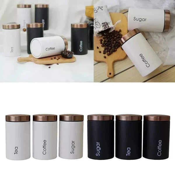 3-in-1 Alloy Canister Set for Tea, Coffee & Sugar Airtight Metal Kitchen Jars Stylish Pantry Organizers for Home, Office & Gifting in Kenya