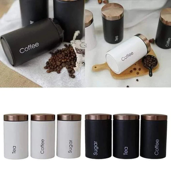 3-in-1 Alloy Canister Set for Tea, Coffee & Sugar Airtight Metal Kitchen Jars Stylish Pantry Organizers for Home, Office & Gifting in Kenya