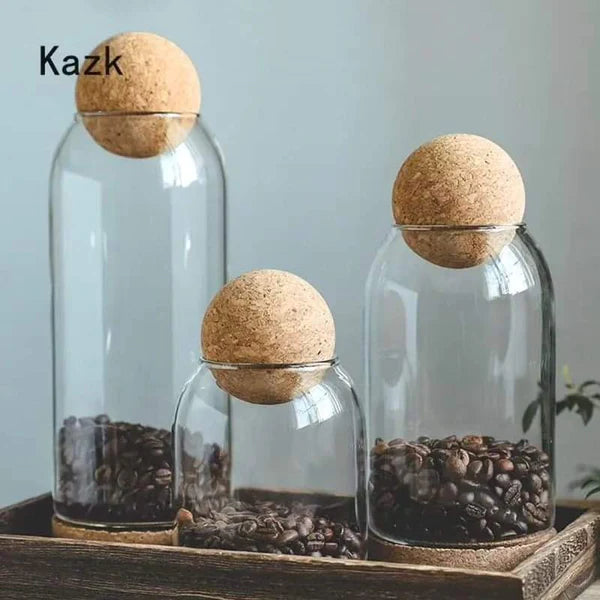 Open Ball Cork Transparent Jar with Bamboo Lid