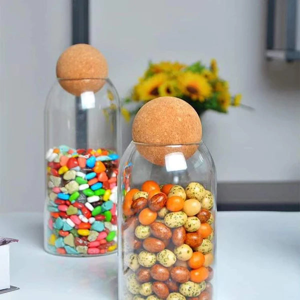 Open Ball Cork Transparent Jar with Bamboo Lid