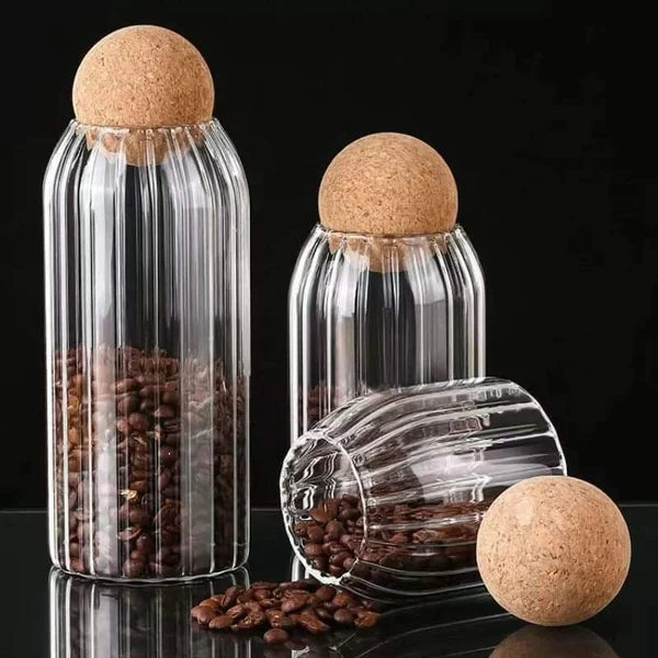 Bar-Shaped Open Ball Cork Transparent Jar with Bamboo Lid
