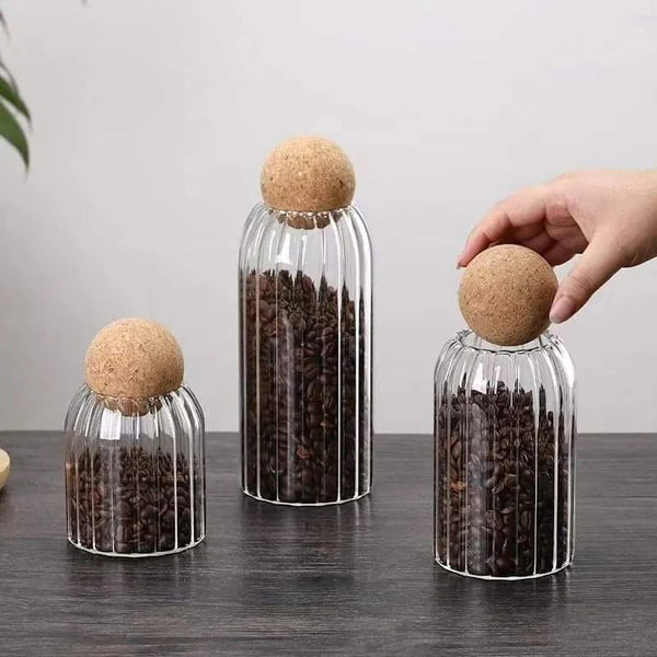 Bar-Shaped Open Ball Cork Transparent Jar with Bamboo Lid