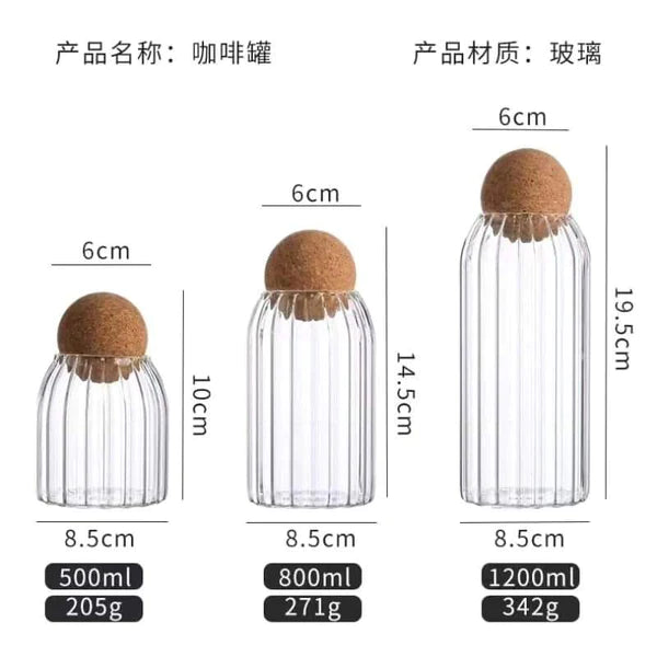 Bar-Shaped Open Ball Cork Transparent Jar with Bamboo Lid