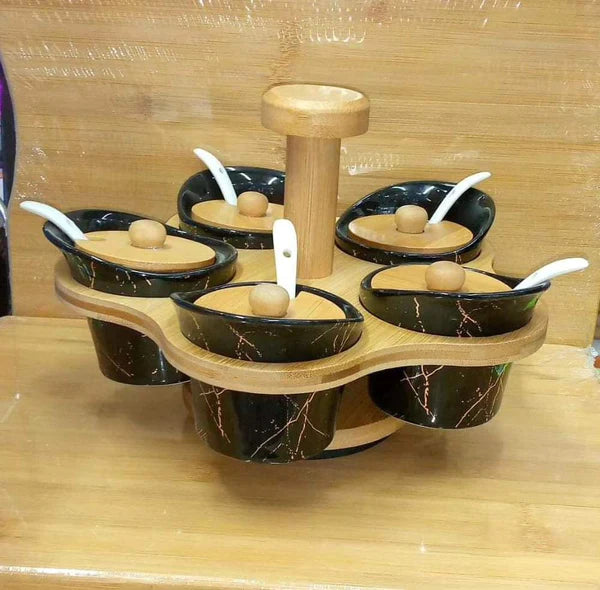 5pcs set spice cruets with rotary base set