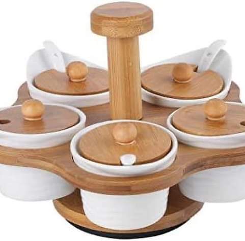 5pcs set spice cruets with rotary base set
