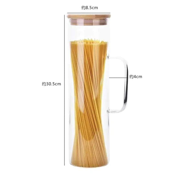 2 Pcs Glass Spaghetti Jar with Bamboo lid and Handle