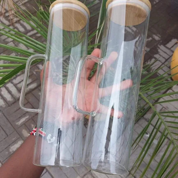2 Pcs Glass Spaghetti Jar with Bamboo lid and Handle