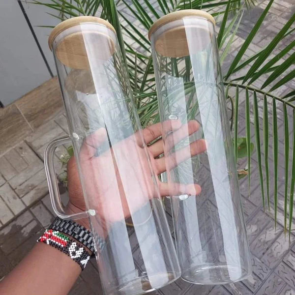 2 Pcs Glass Spaghetti Jar with Bamboo lid and Handle