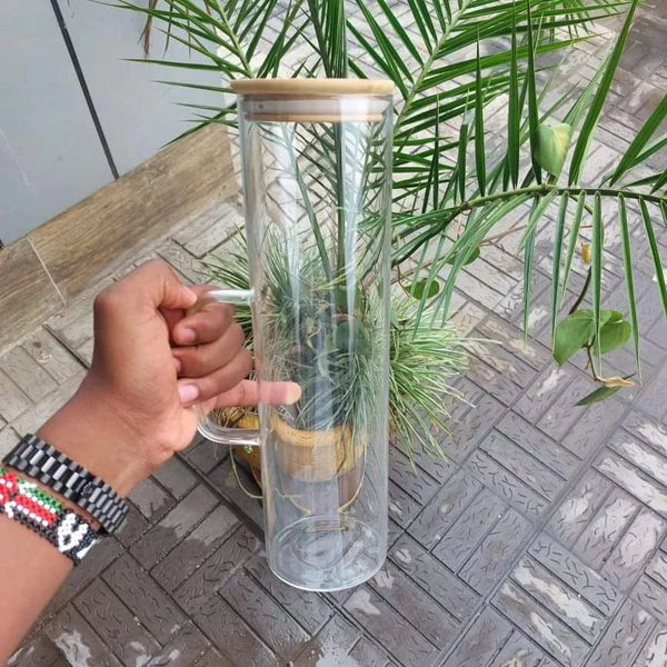 2 Pcs Glass Spaghetti Jar with Bamboo lid and Handle