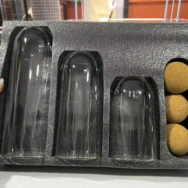 Open ball cork transparent jar with bamboo lid