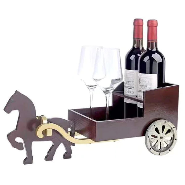 Wooden vintage horse cart bottle rack