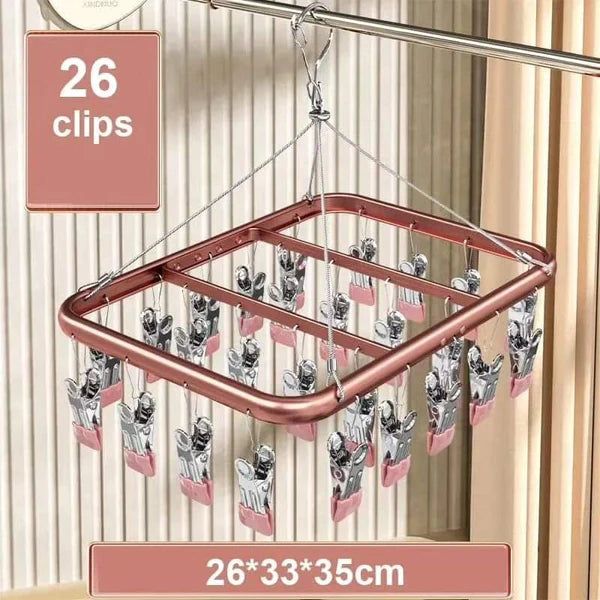 New High quality Windproof Aluminium Alloy Clothes Hanger-26clips