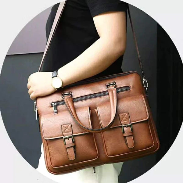 Men's Retro Leather Business Laptop Briefcase| Large Capacity Satchel Bag