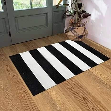 Woven Rug(Black&White)Stripped