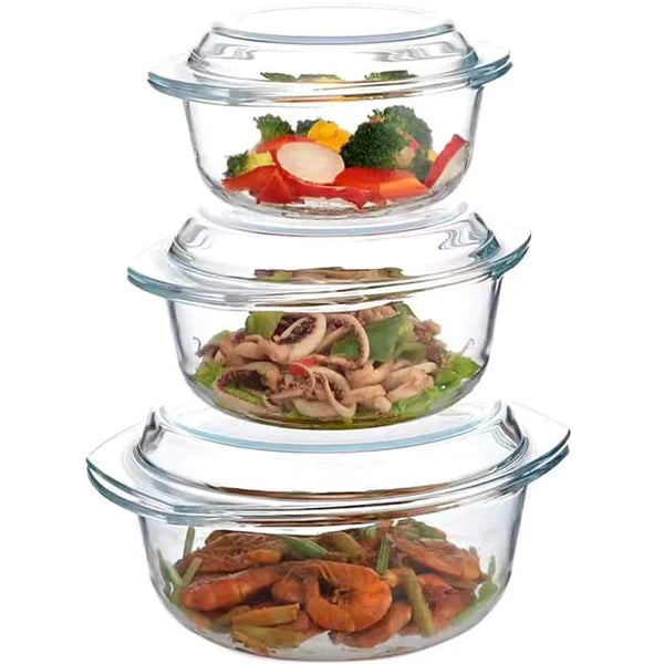 3pcs Glass Casserole Dish With Lid