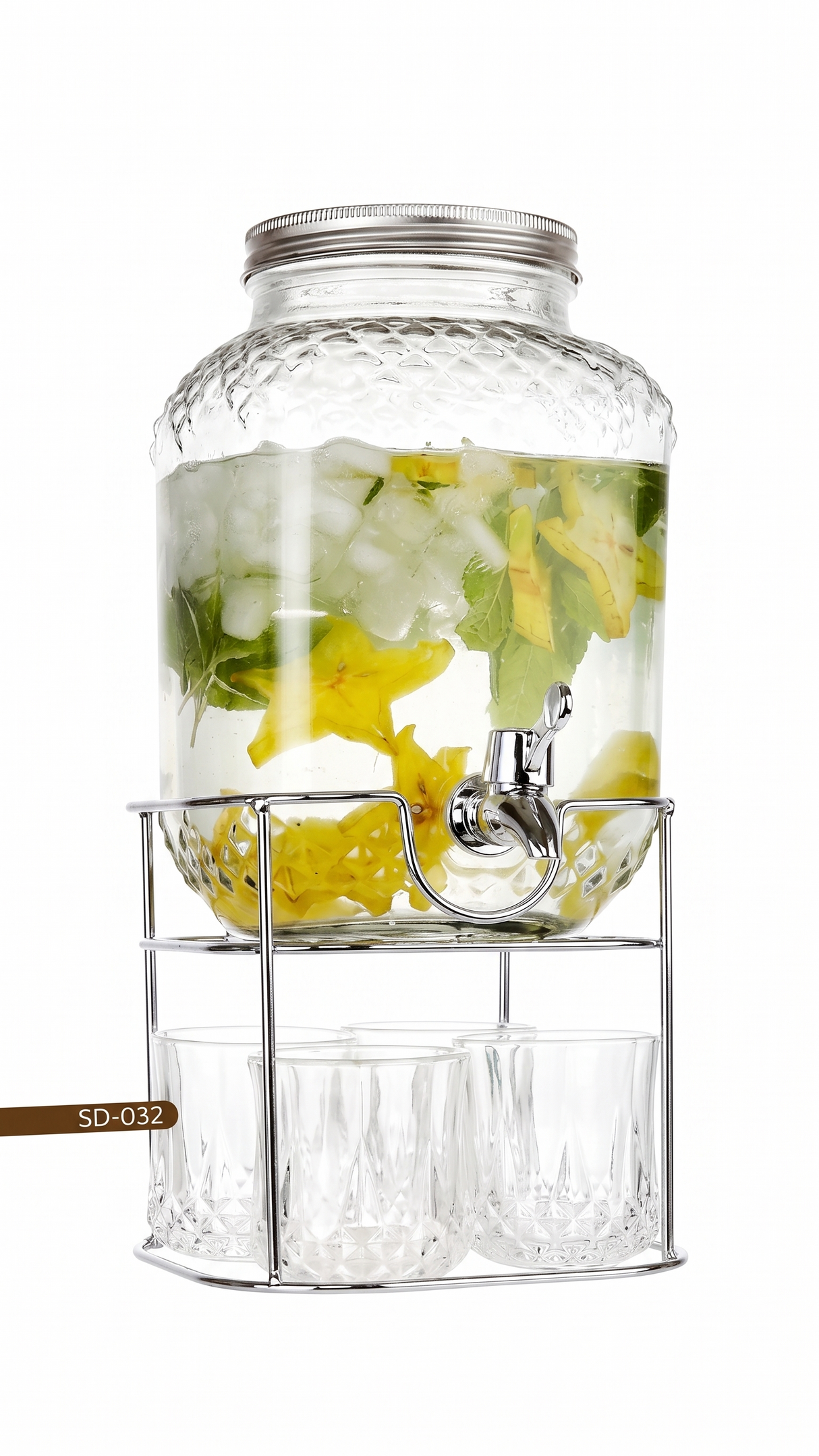 Danny Home Glass Juice Dispenser with Tap & Stand | Large Beverage Dispenser for Juice, Water & Drinks
