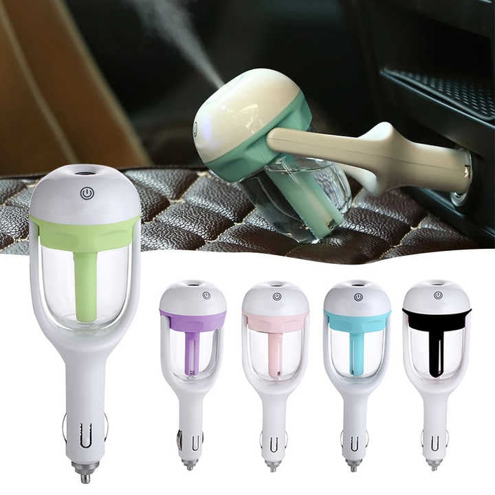 Car Humidifier, Car Essential Oil Diffuser, Portable Car Air Freshener, Personal Car Purifier Humidifier, Mini Cool Mist Humidifier with 12V Charging Port Blue