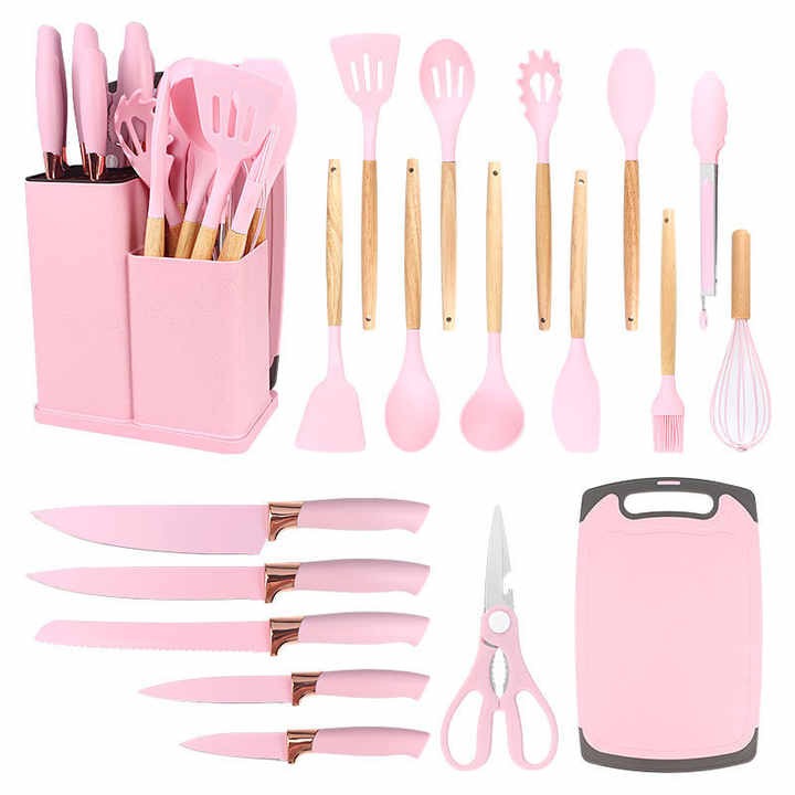 19-Piece Cooking Utensil & Silicone Knife Spoon Set All in One Kitchen Starter Kit