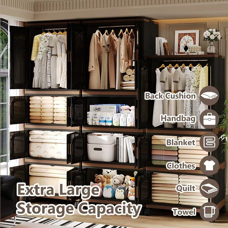 Large Capacity Foldable Wardrobe Portable Closet with Wheels | Easy-Assemble Removable Storage Cabinet for Baby, Kids & Adults
