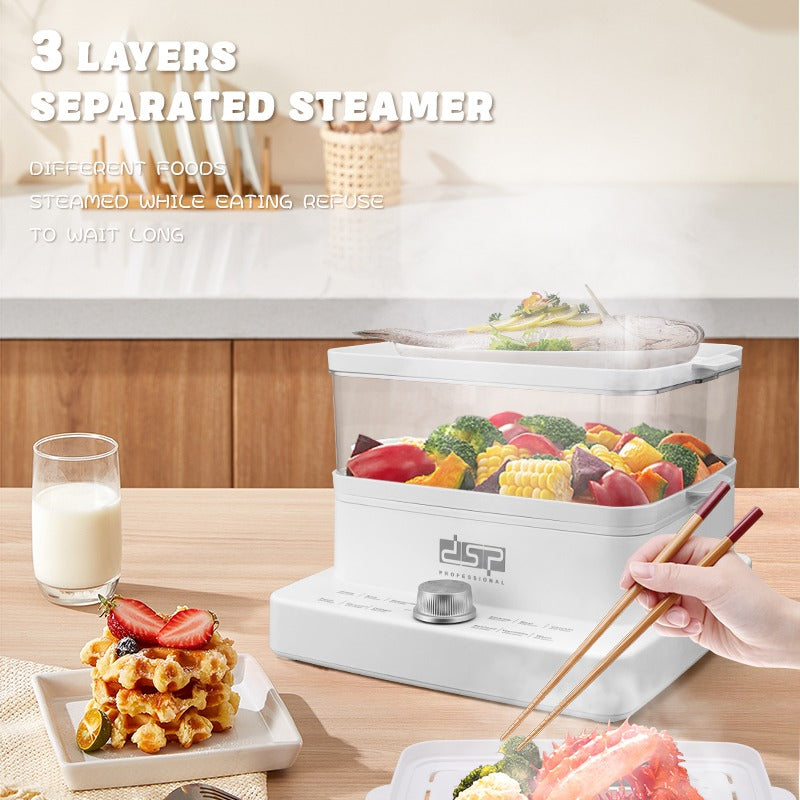 DSP 12L Large-Capacity 3-Tier Electric Food Steamer Timer-Controlled for Vegetables, Stews, Seafood & More (1200W)