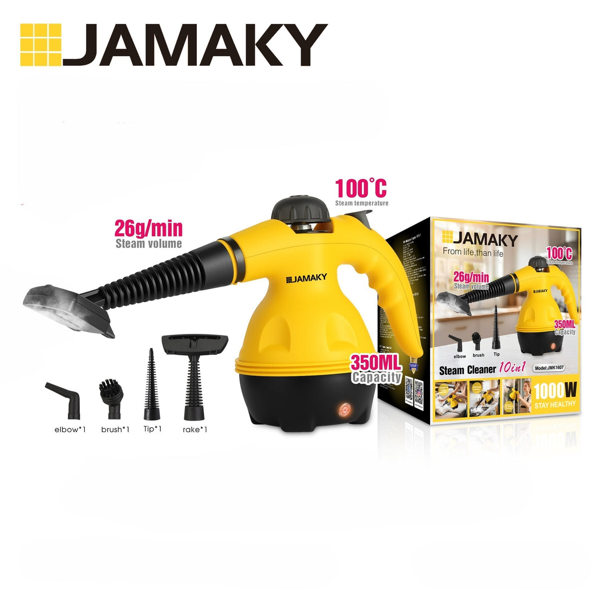Jamaky Handheld Deep Clean Steamer 300ml ā Multi-Surface Steam Cleaner for Floors, Kitchen & Windows