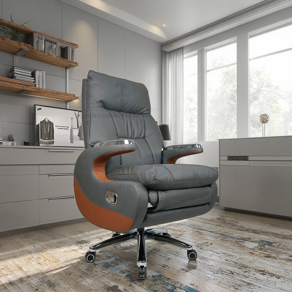 Ergonomic Leather Executive Office Chair with Footrest Big & Tall Reclining Desk Chair