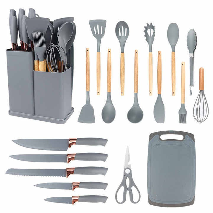 19-Piece Cooking Utensil & Silicone Knife Spoon Set All in One Kitchen Starter Kit