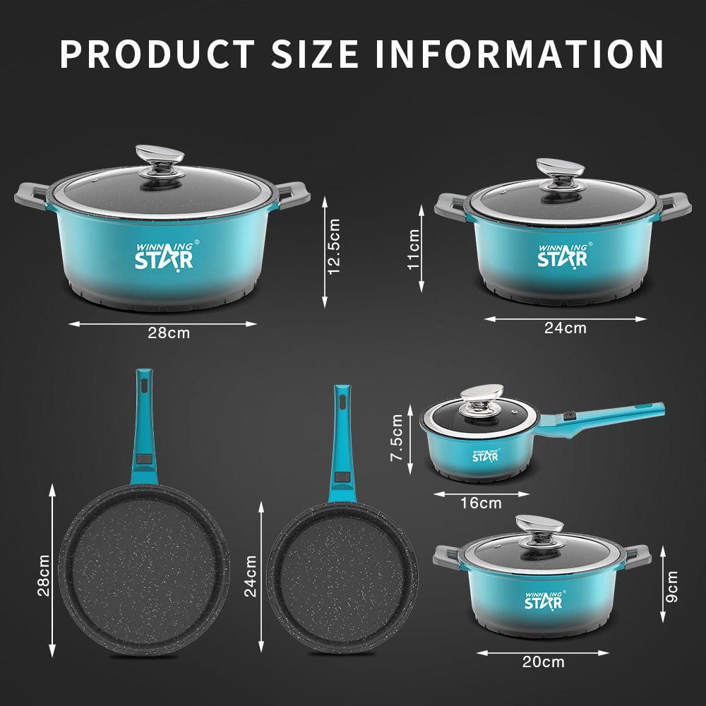 Winning Star 10-Piece| Aluminum Alloy Soup Pots & Frying Pans Non-Stick Cookware Set