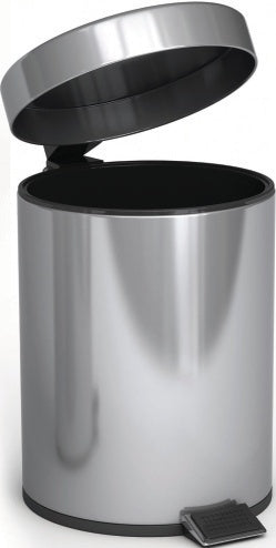 Bon Appetit mirror polished stainless steel pedal dustbin with lid open and inner basket
