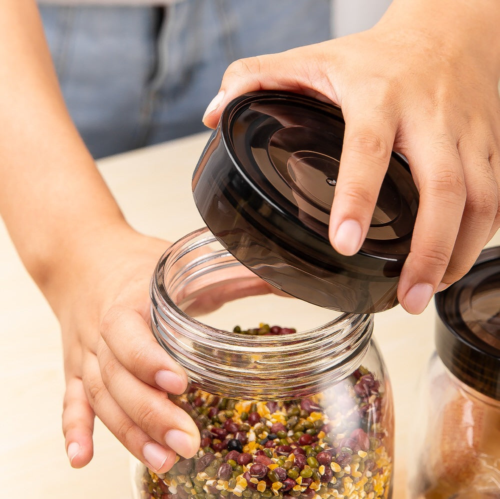 3Pcs Glass Sealed Storage Jar With Plastic Lids 1.8L